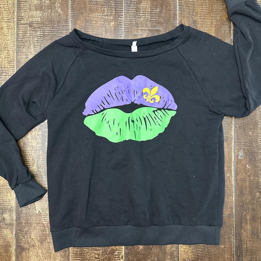 Women Mardi Gras Off Shoulder Sweatshirt Mardi Gras Parade Long Sleeve Top